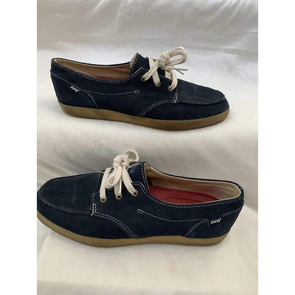 Reef Deckhand Shoes Navy Loafers Boatshoes US Men's Size 9 White Laces